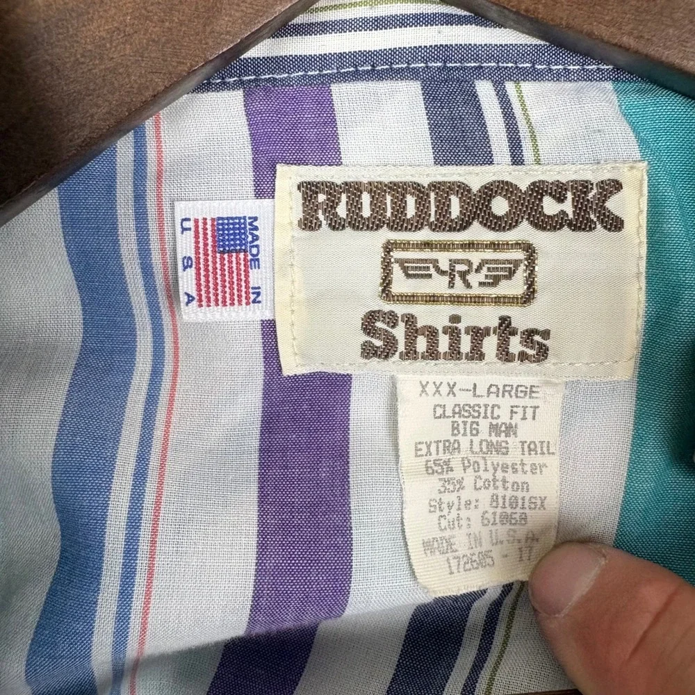 Ruddock Western Shirt Mens 3XL Purple Teal Striped Pearl Snap Vintage USA Made